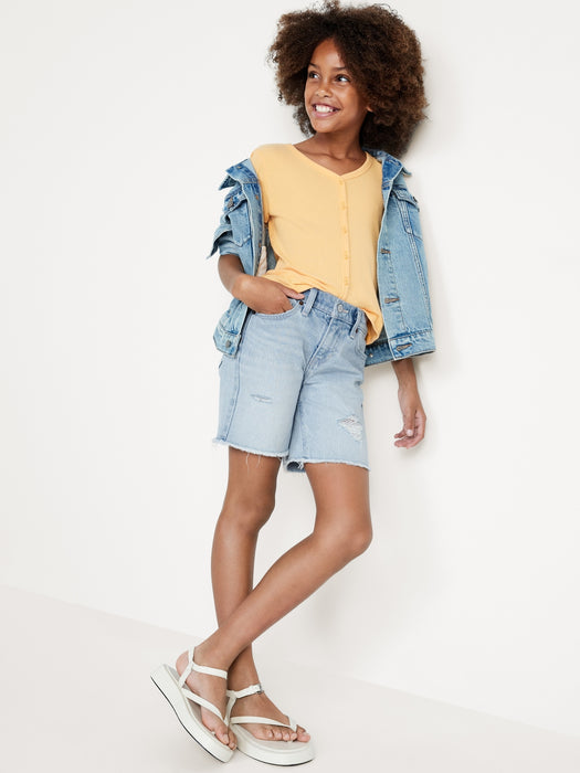High-Waisted Ripped Frayed-Hem Jean Bermuda Shorts for Girls
