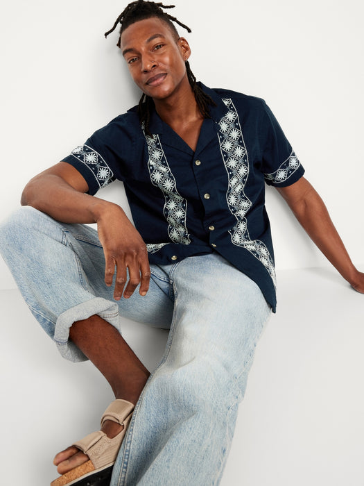 Short-Sleeve Embroidered Camp Shirt