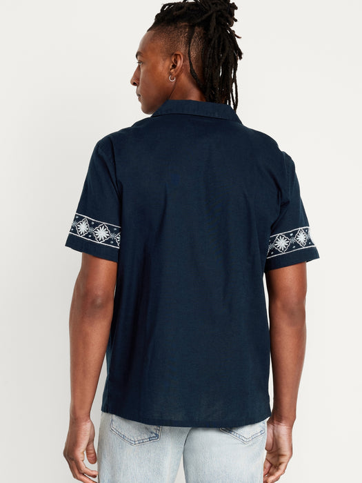 Short-Sleeve Embroidered Camp Shirt