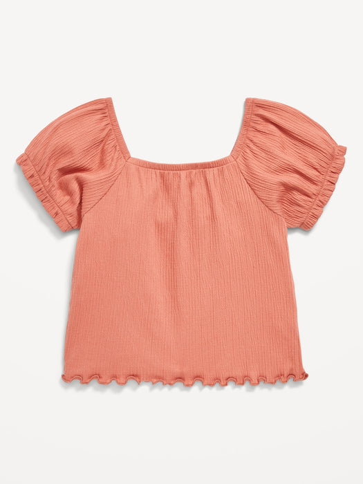 Puff-Sleeve Textured Sweetheart-Neck Top for Girls