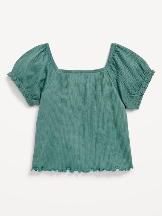 Puff-Sleeve Textured Sweetheart-Neck Top for Girls