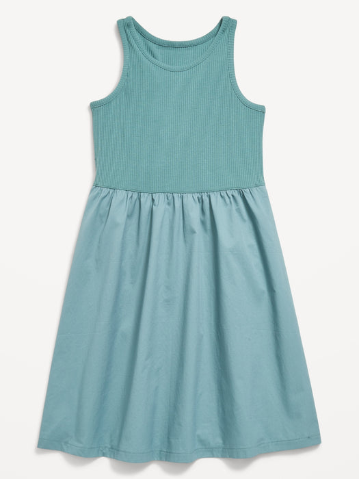 Sleeveless Mixed Material Dress for Girls