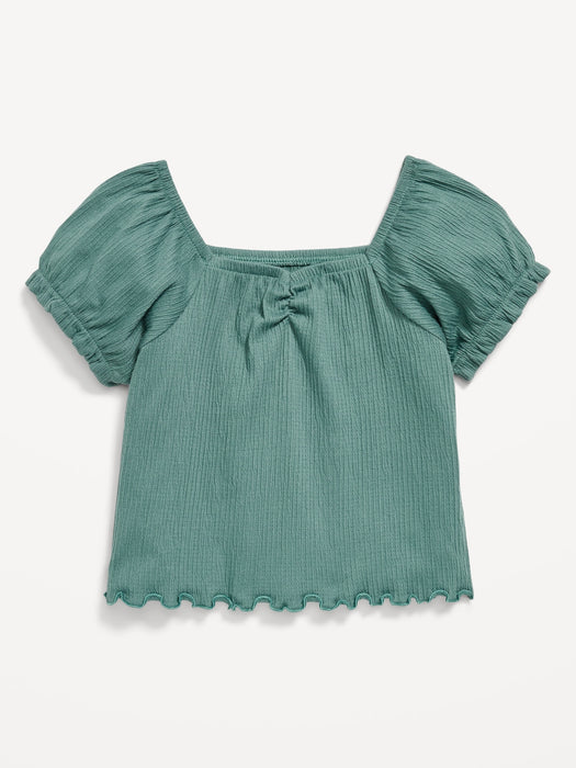 Puff-Sleeve Textured Sweetheart-Neck Top for Girls