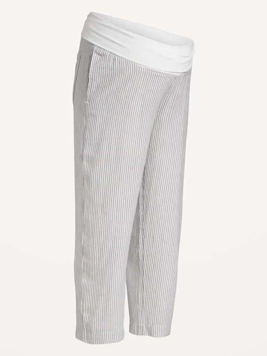 Maternity Rollover-Waist Linen-Blend Pant