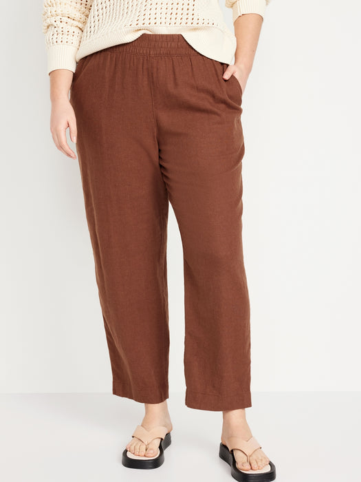 High-Waisted Linen-Blend Straight Pants