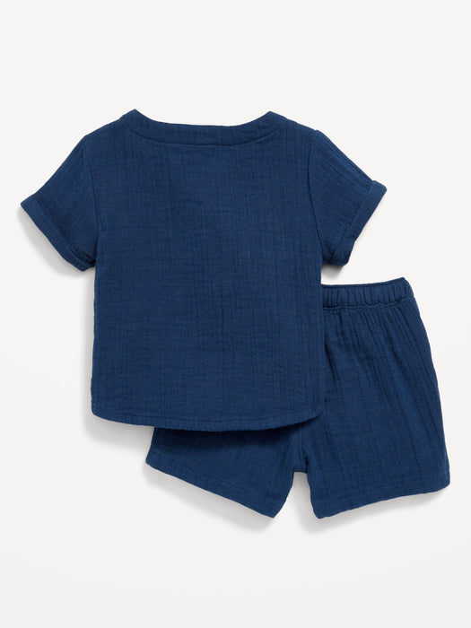 Unisex Short-Sleeve Pocket T-Shirt and Pull-On Shorts Set for Baby