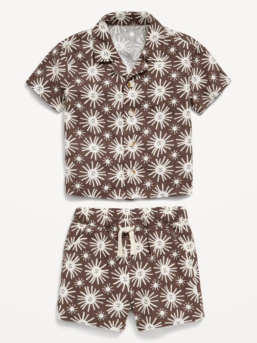 Printed Linen-Blend Shirt and Shorts Set for Baby