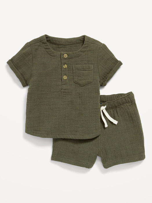 Unisex Short-Sleeve Pocket T-Shirt and Pull-On Shorts Set for Baby