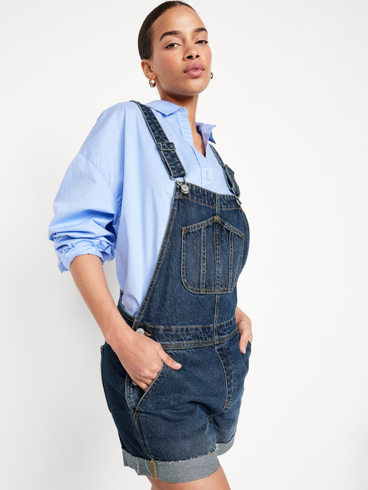 Slouchy Jean Cut-Off Overalls -- 3.5-inch inseam