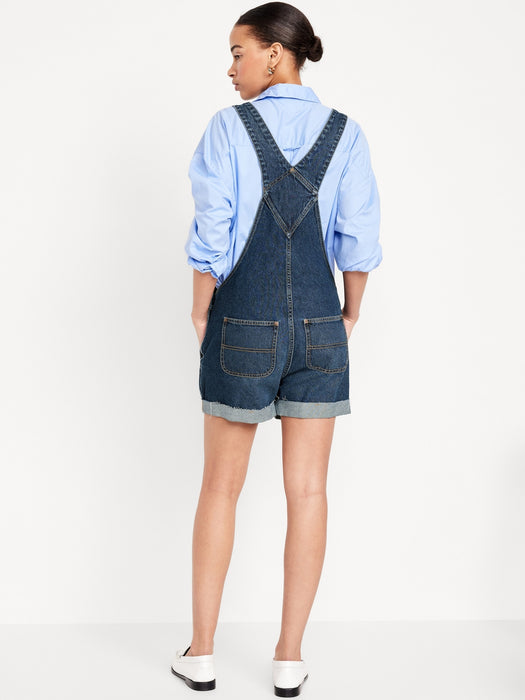 Slouchy Jean Cut-Off Overalls -- 3.5-inch inseam