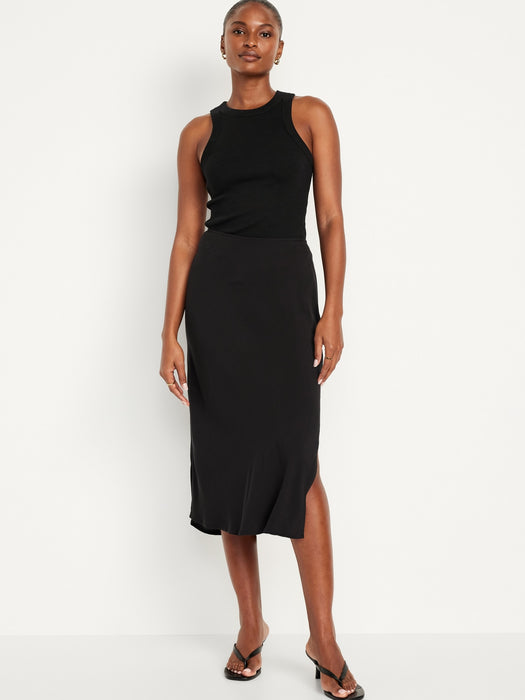 High-Waisted Midi Slip Skirt