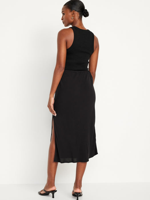 High-Waisted Midi Slip Skirt