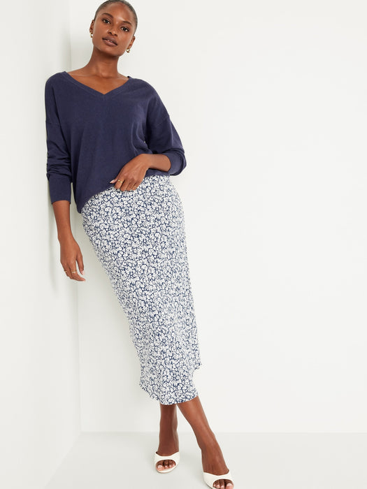 High-Waisted Midi Slip Skirt