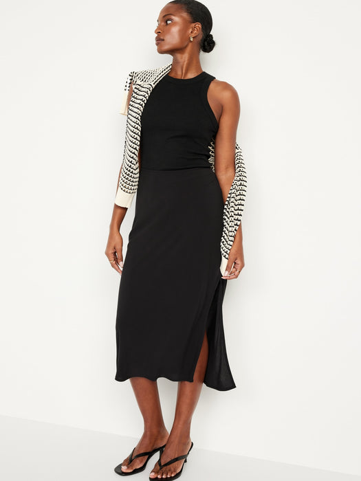 High-Waisted Midi Slip Skirt