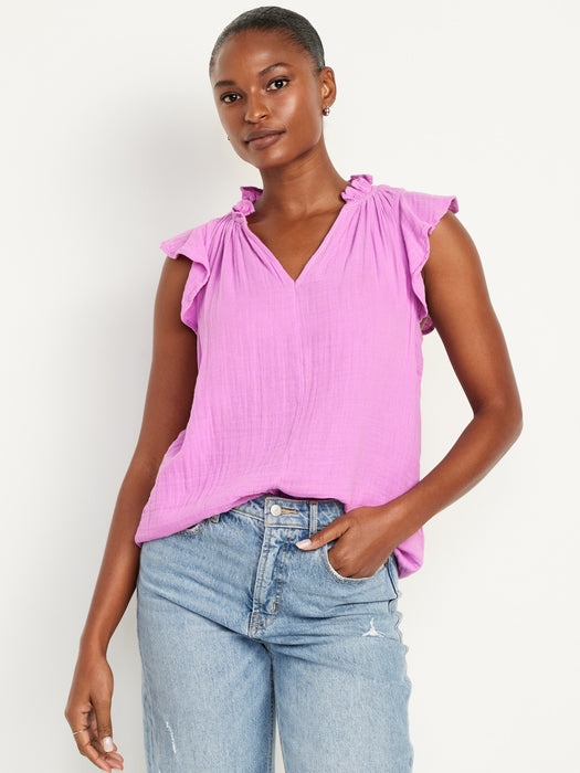 Sleeveless Crinkle Gauze Top