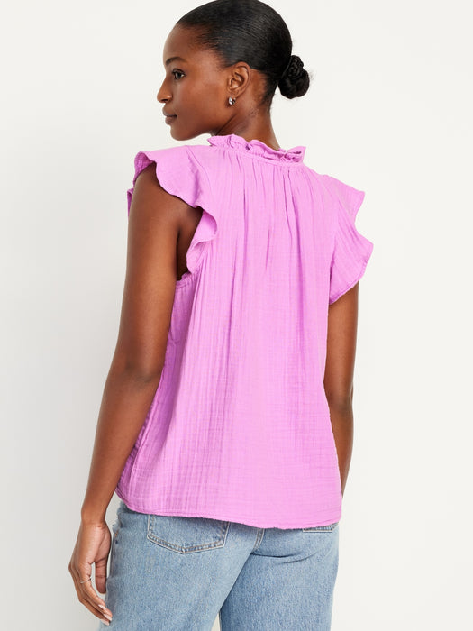 Sleeveless Crinkle Gauze Top