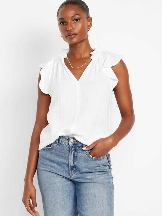 Sleeveless Crinkle Gauze Top