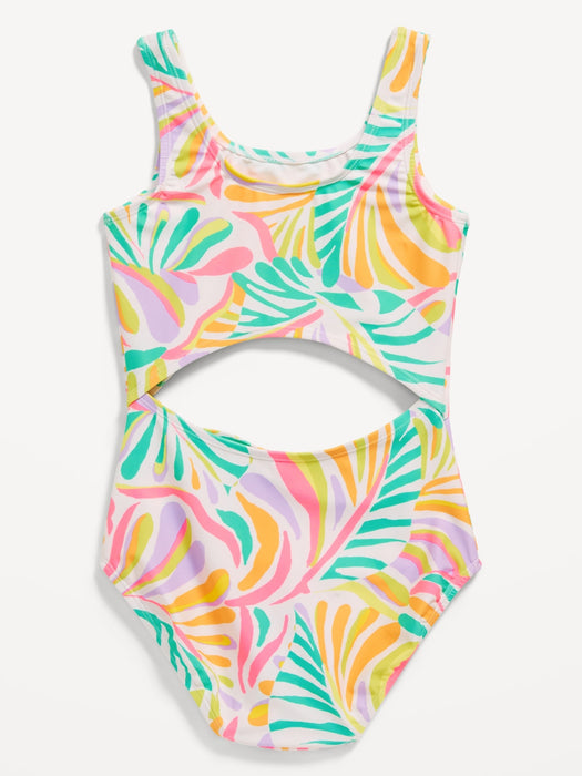 Printed Cutout One-Piece Swimsuit for Girls