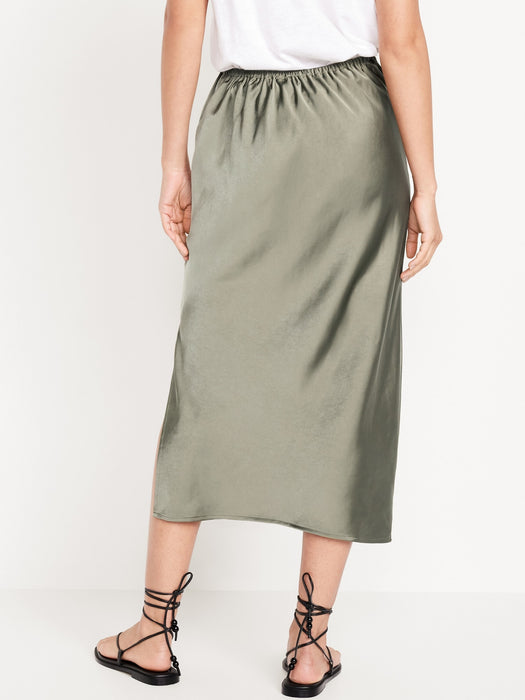 High-Waisted Satin Midi Slip Skirt