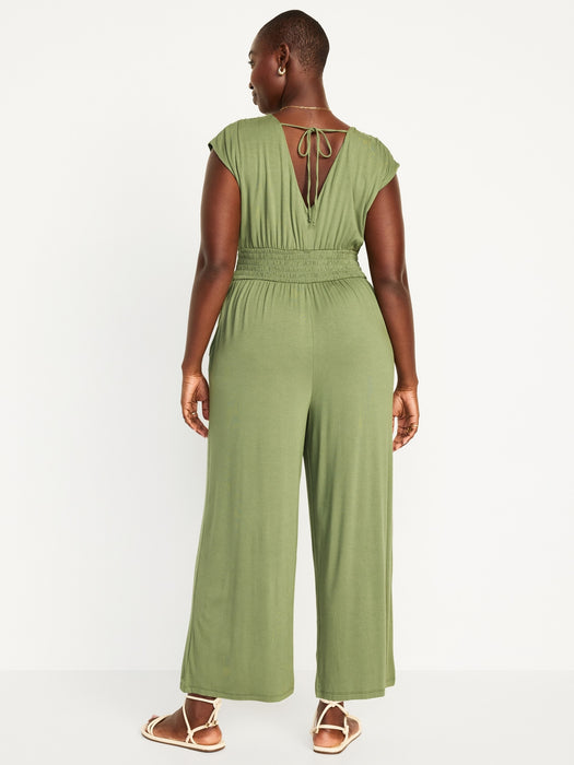 Waist-Defined Shirred Jumpsuit