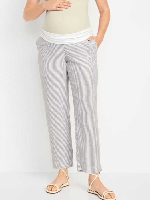 Maternity Rollover-Waist Linen-Blend Pant