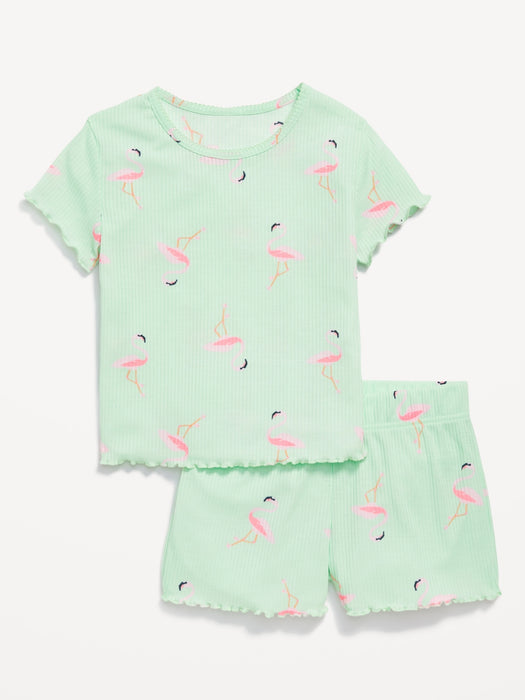 Printed Rib-Knit Pajama Top and Shorts Set for Girls