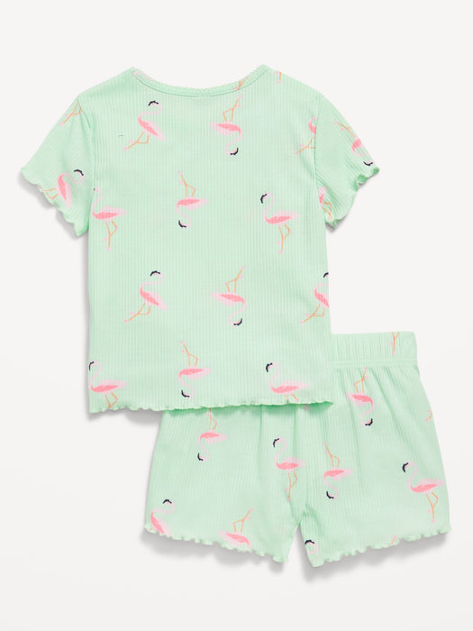 Printed Rib-Knit Pajama Top and Shorts Set for Girls