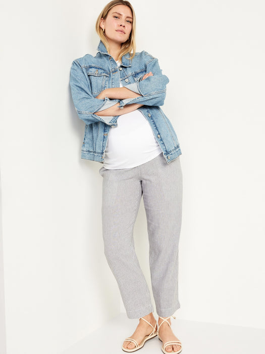 Maternity Rollover-Waist Linen-Blend Pant