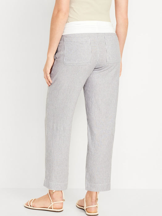 Maternity Rollover-Waist Linen-Blend Pant