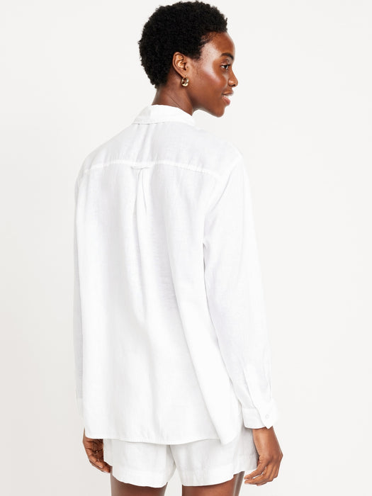 Linen-Blend Button-Down Boyfriend Shirt