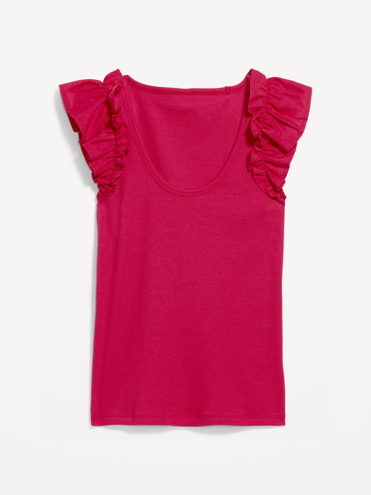 Ruffled Mixed Fabric Tank Top