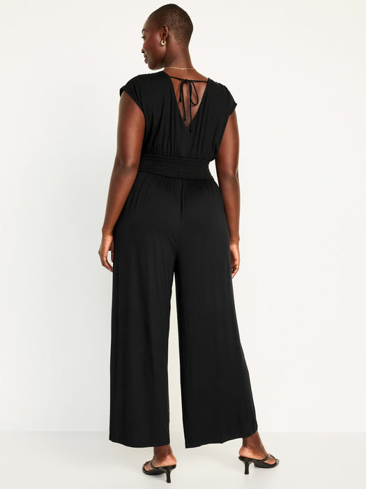 Waist-Defined Shirred Jumpsuit