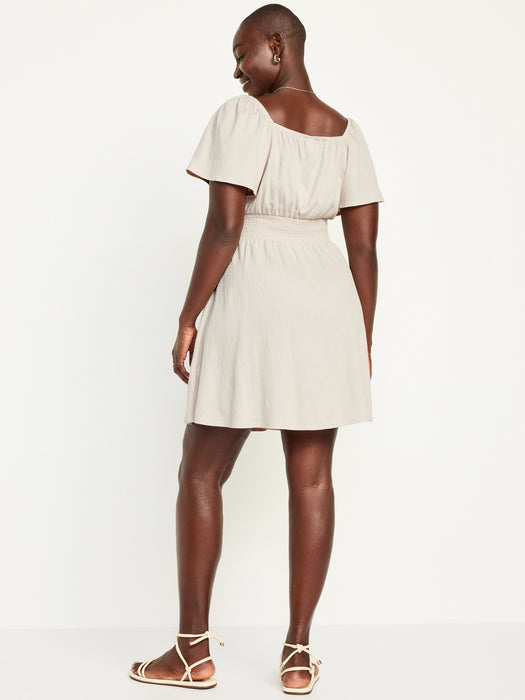 Waist-Defined Flutter-Sleeve Mini Dress