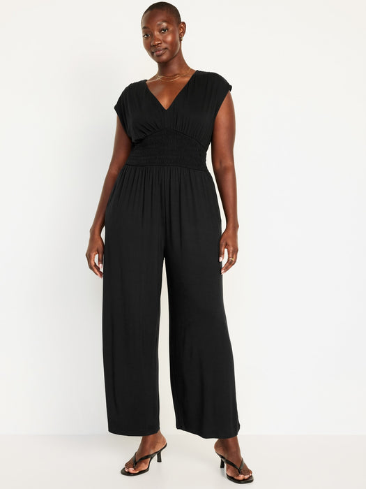 Waist-Defined Shirred Jumpsuit