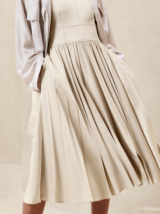 Ness Pleated Satin Midi Dress