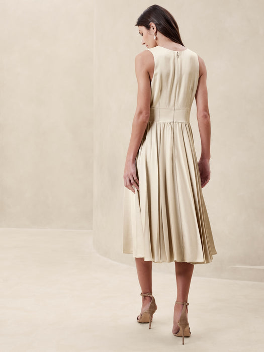 Ness Pleated Satin Midi Dress