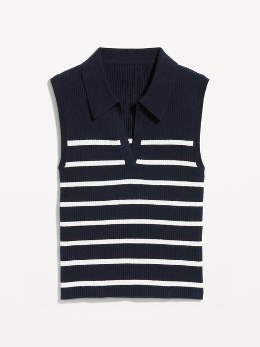 Rib-Knit Crop Polo Sweater