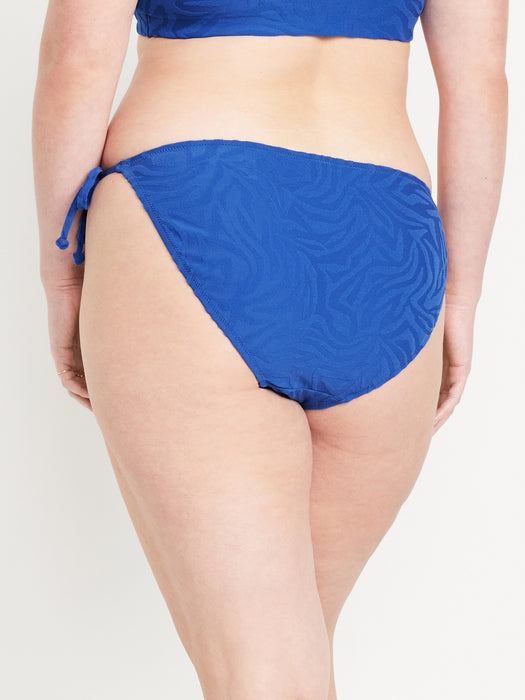 Mid-Rise Textured String Bikini Swim Bottoms