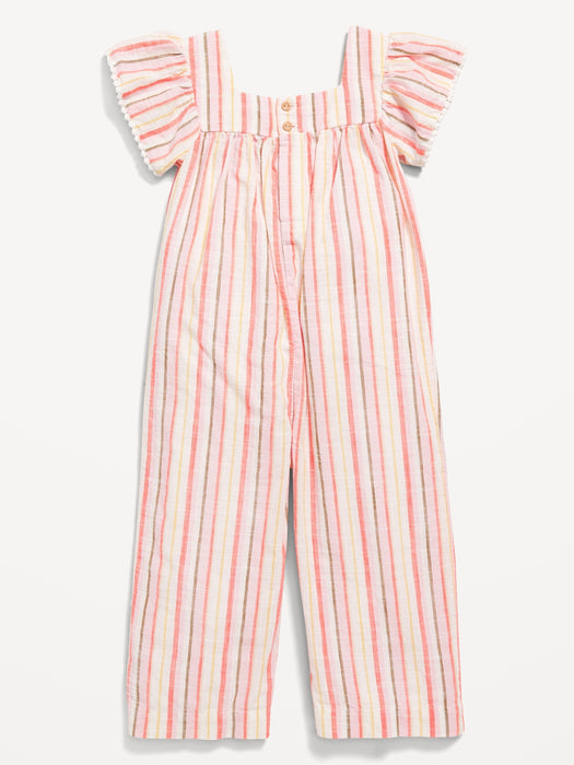 Flutter-Sleeve Cropped Wide-Leg Jumpsuit for Toddler Girls