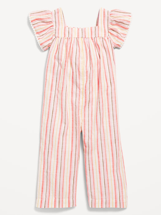Flutter-Sleeve Cropped Wide-Leg Jumpsuit for Toddler Girls