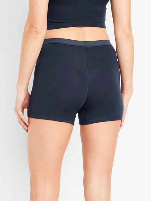 High-Waisted Ribbed Boyshort Briefs -- 3-inch inseam