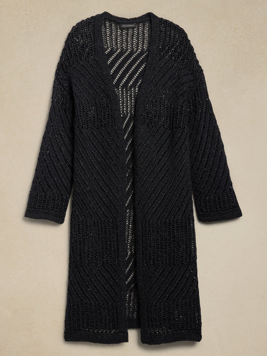 Cotton-Blend Open-Stitch Duster Cardigan