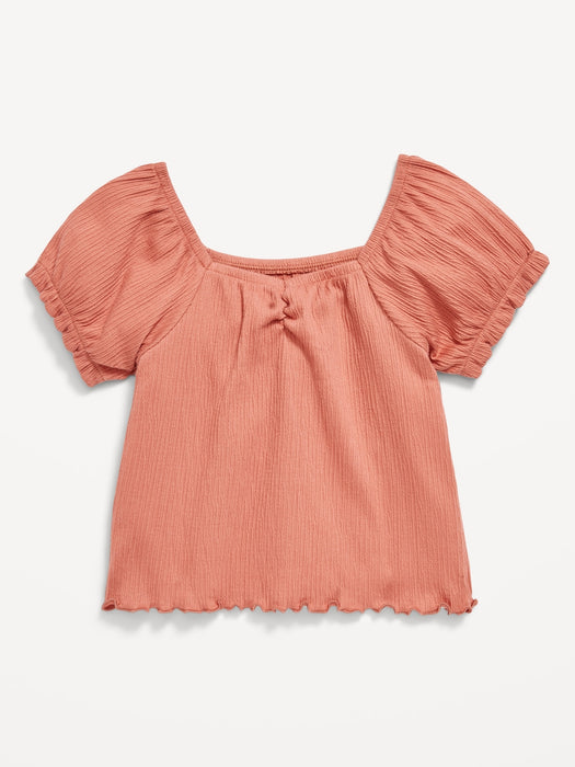 Puff-Sleeve Textured Sweetheart-Neck Top for Girls