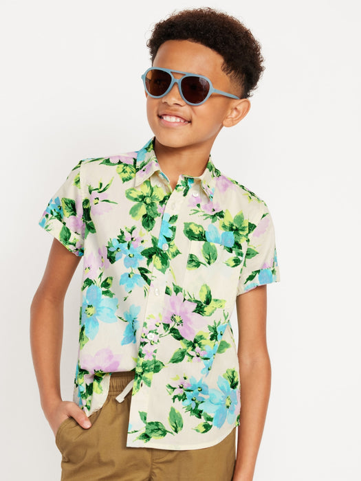 Short-Sleeve Printed Poplin Shirt for Boys