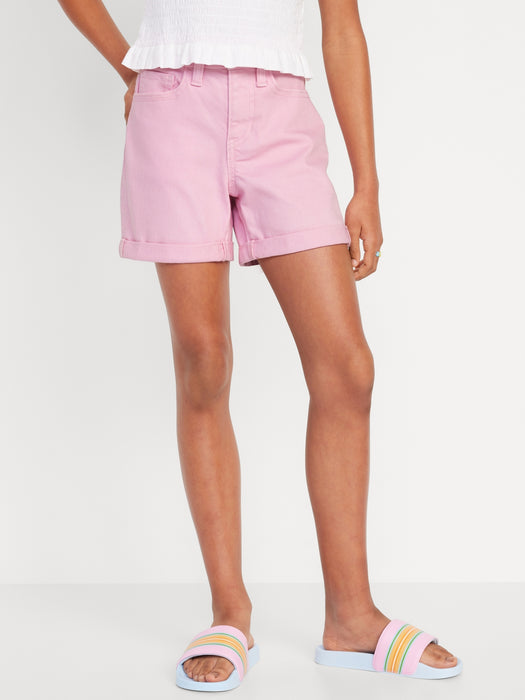 High-Waisted Double-Rolled-Cuff Midi Shorts for Girls