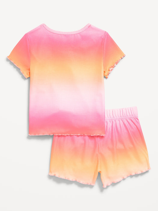 Printed Rib-Knit Pajama Top and Shorts Set for Girls