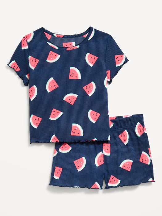 Printed Rib-Knit Pajama Top and Shorts Set for Girls
