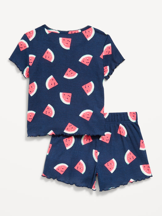 Printed Rib-Knit Pajama Top and Shorts Set for Girls