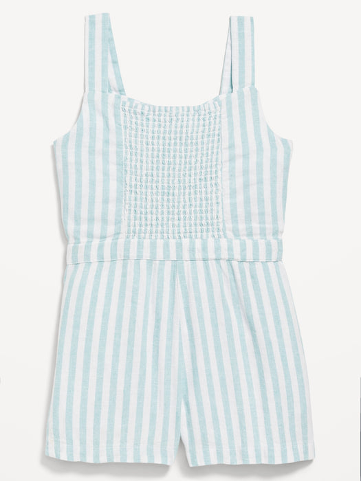 Sleeveless Printed Smocked Linen-Blend Romper for Girls