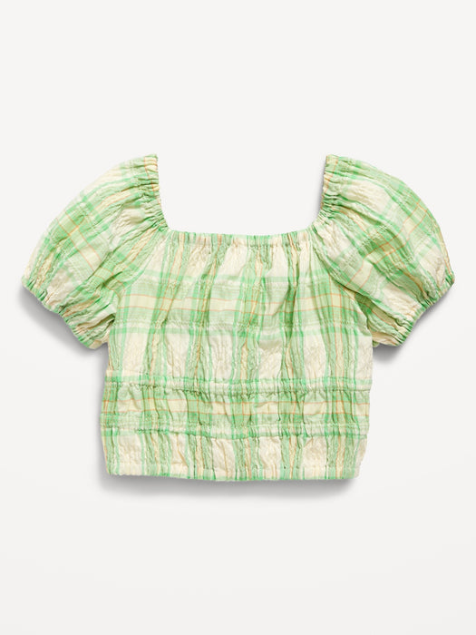 Seersucker Puff-Sleeve Top for Girls